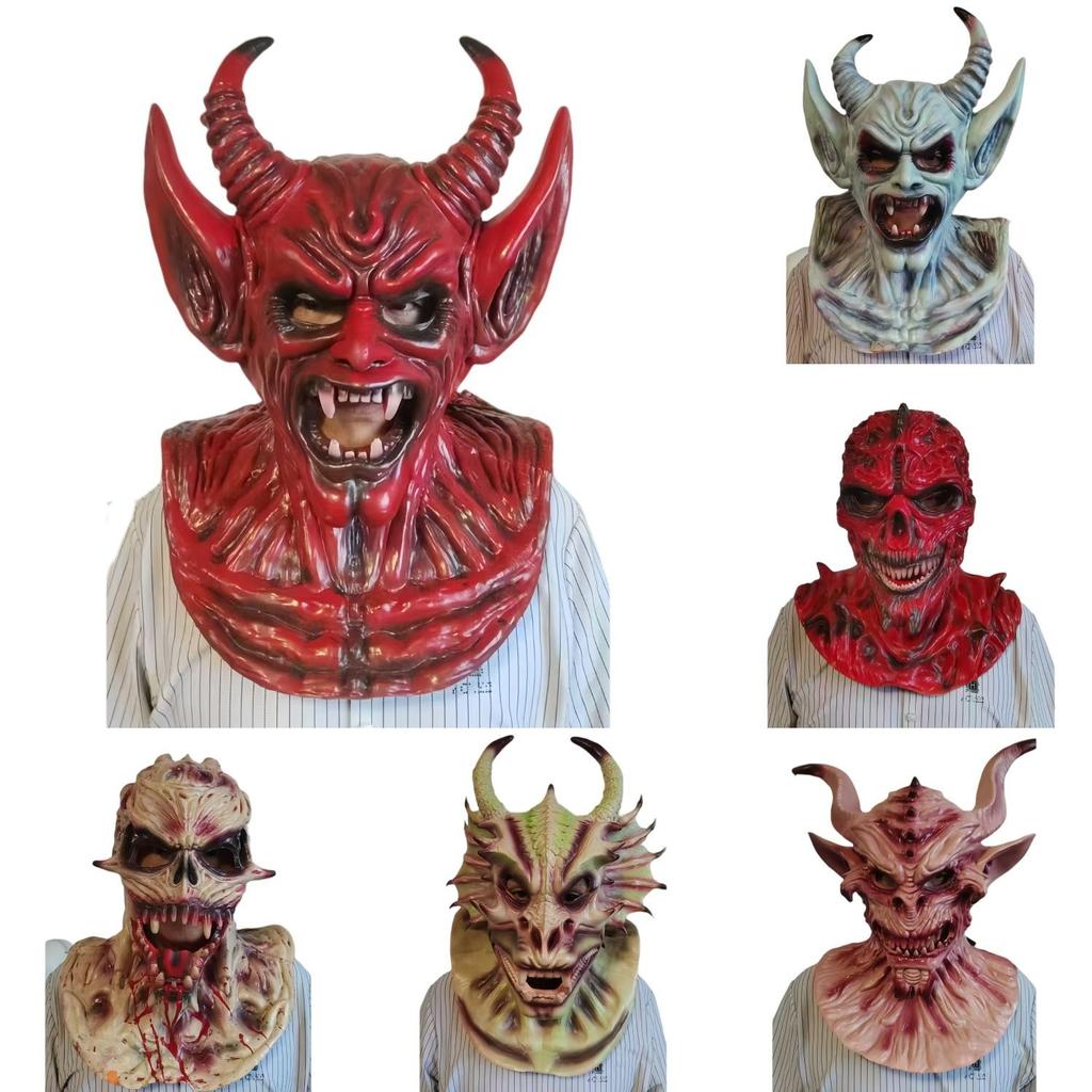 Satanic Latex Mask For Halloween Cosplay With Horns For Costume Parties
