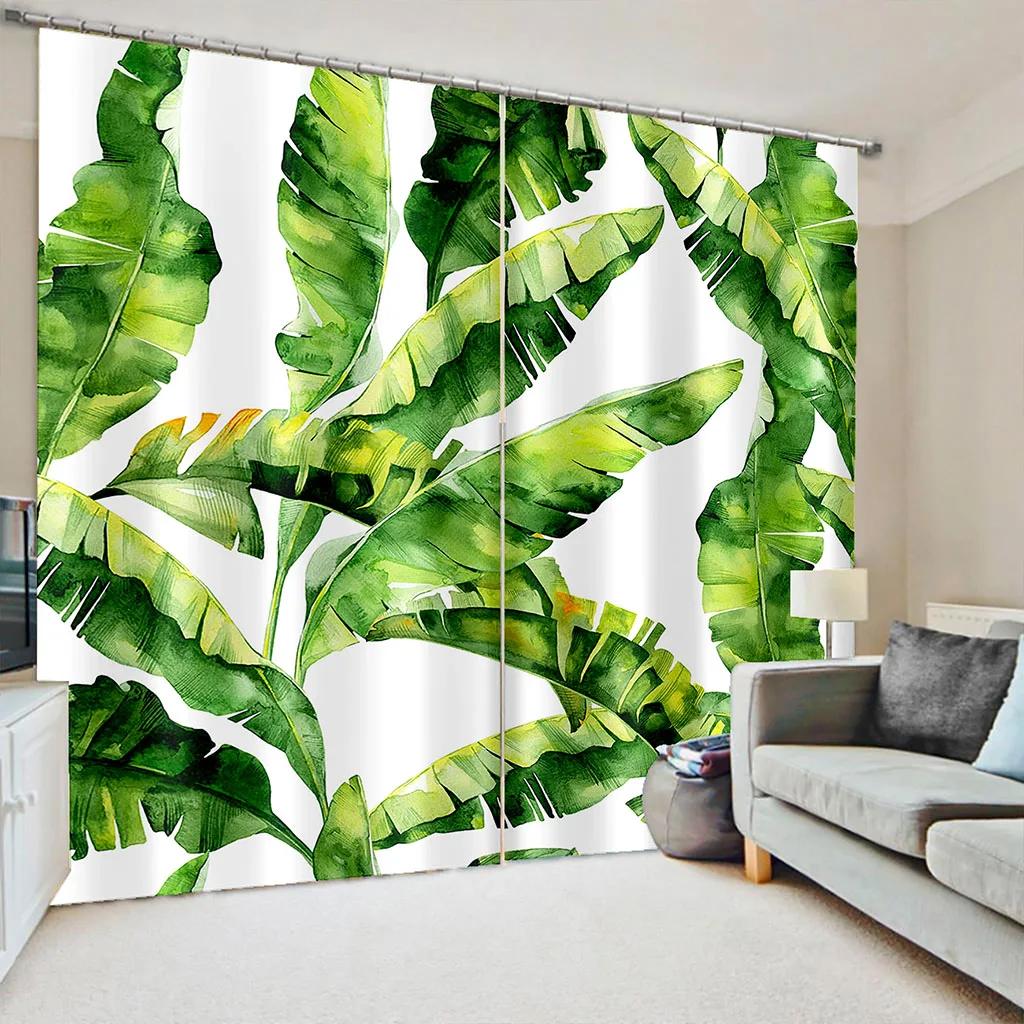 2 stuks Tropische Plant Cactus Gordijnen Bladerpatroon Botanisch Bedrukt Gordijnroedezak Raambekleding Voor Woonkamer Keuken