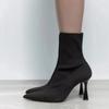 Designer Woman Black Knitting Stretch Fabric Sock Boots Elegant Pointed Toe Ankle Boot High Heels Party Prom Shoes Size 40