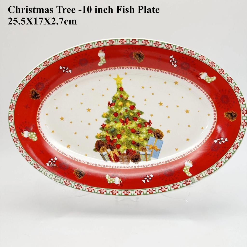 Christmas Ceramic Plate Hand-painted Shaped Breakfast Plate Dessert Dim Sum Plate Tableware Holiday Gift