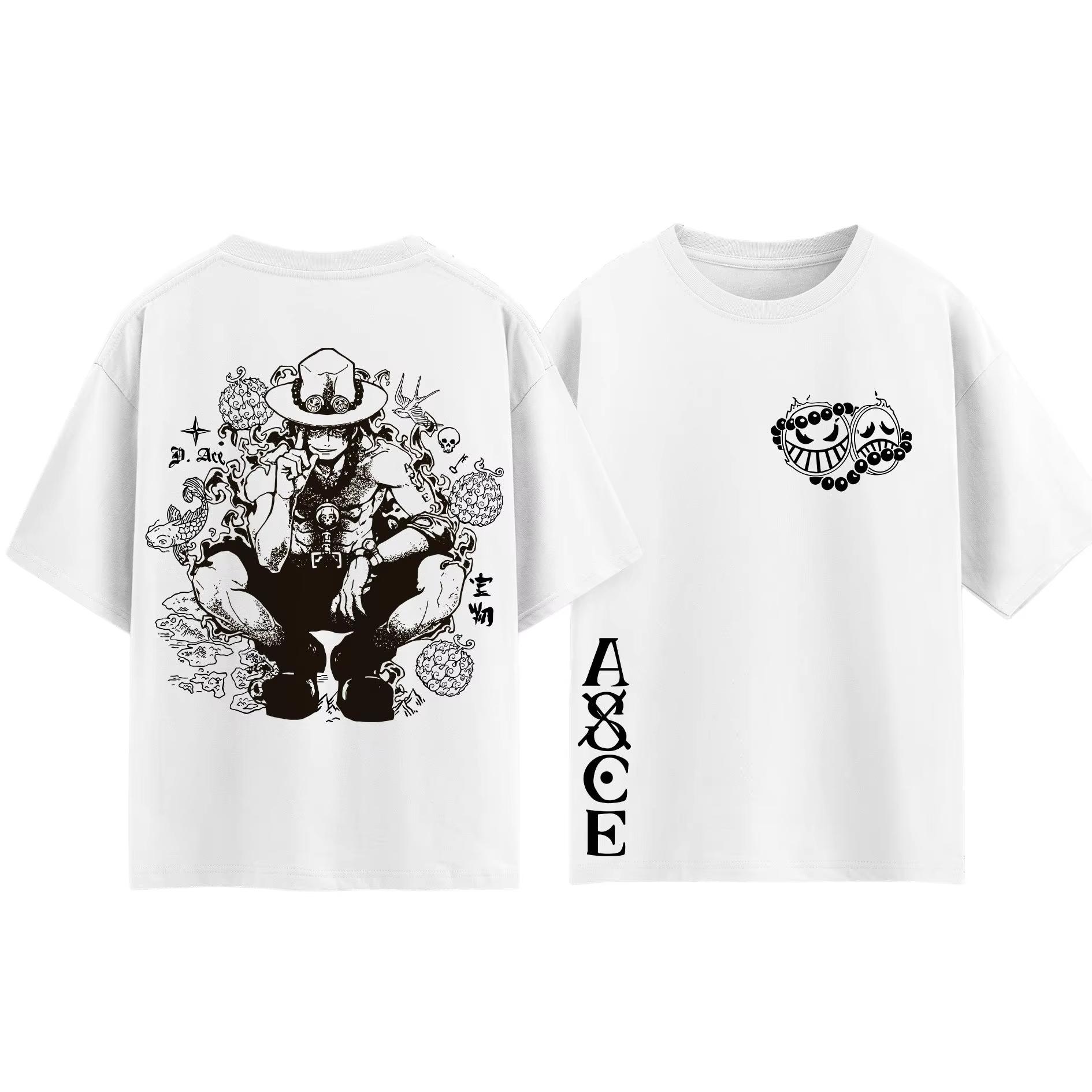 One Piece Portgas D. Ace T-Shirt, Unisex Summer Cotton Y2K Style Fashion Anime Short Sleeve Streetwear Top T-shirt 4XL