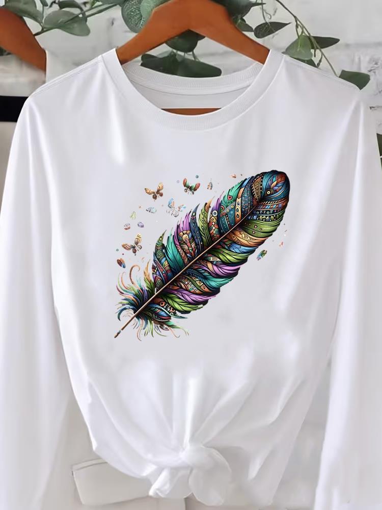 (Asian Size) butterfly flower cute Graphic Tee o-neck Print T Shirt Casual Clothing Women autumn winter spring Fashion Top Long Sleeve T-shirts