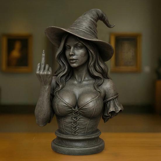 Halloween Middle Finger Witch Ornament Resin Sculpture Home Office Bookshelf Bust Figurine Statue Desktop Decoration