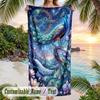 Peacock Artwork Theme Quick Dry Beach Towel Custom Name Text Print Large Sand Resistant Towel Beach Vacation