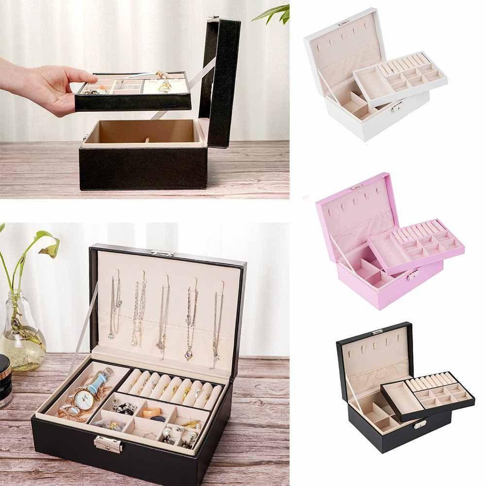 2 Layer Double-layer Jewelry Box with Lock Jewelry Display Case Home and Travel