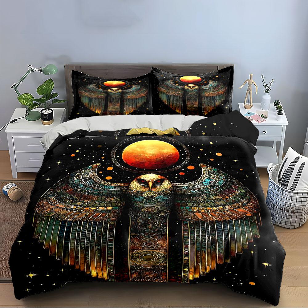 Mystic Owl with Moon Wings Bedding Duvet Cover Set (1*Duvet Cover 2*Pillowcases, without duvet insert)