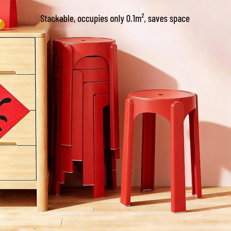 Red Festive High Plastic Stool – Sturdy Household Chair