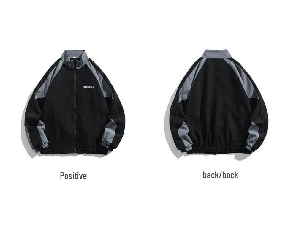 Men's Japanese Retro Color-Block Stand Collar Jacket - Trendy Loose College Style, Spring/Autumn Casual Wear for Couples