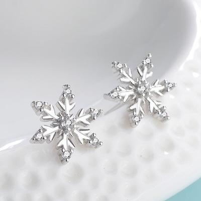 925 Sterling Silber Zirkon Schneeflocke Stud Ohrringe Für Frauen Hochzeit Weihnachten Schmuck Weibliche Pendientes Eh061