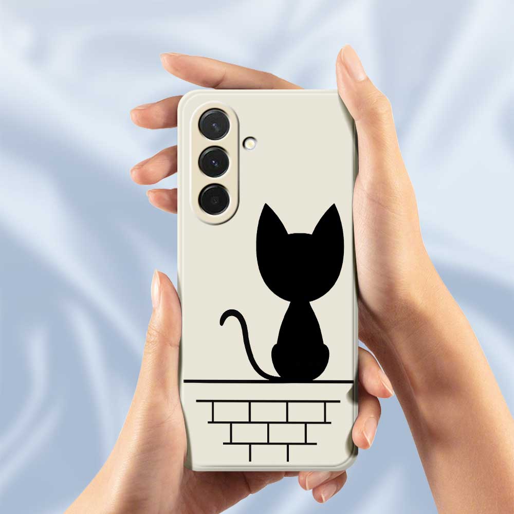For Samsung Galaxy A36 5G Case Black Cat On the Wall Pattern Printing Straight Edge TPU Phone Back Cover