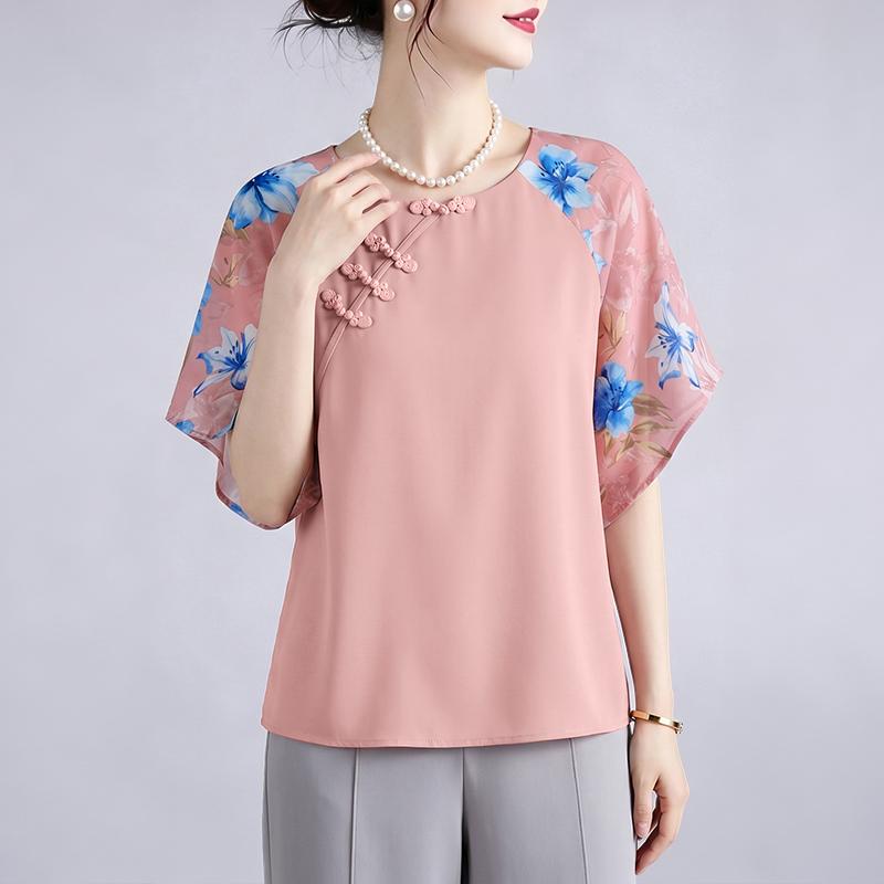 ZANZEA Women Casual Round Neck Floral Print Splice Half Sleeve Blouse