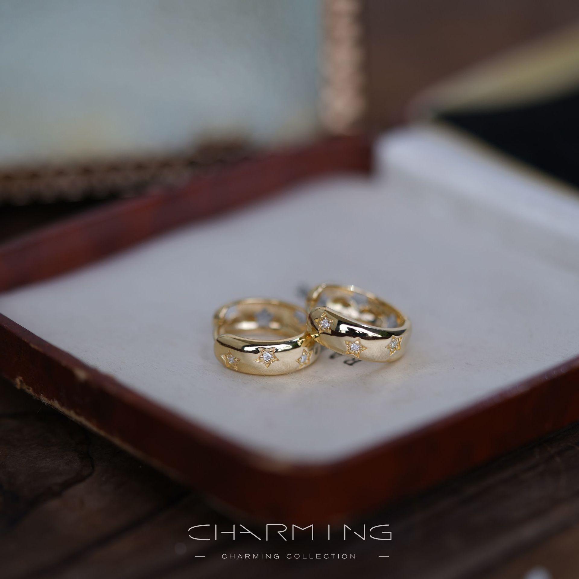 925 Sterling Silver Gold-Plated Star Earrings: French-Inspired, Hollow Design Simple Hoops for Women Platinum Pair