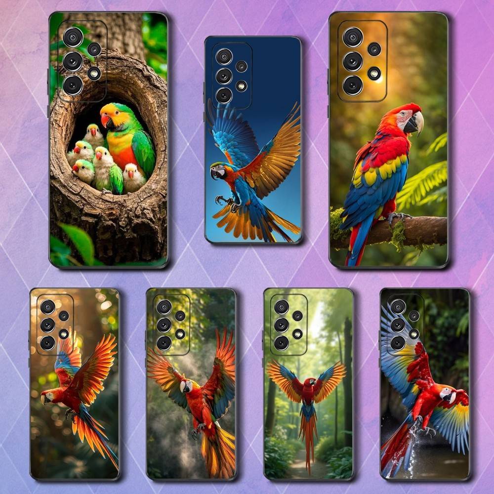 Cute Art Animal Parrot Case For Samsung S10,Plus,S9,S22,S25,Ultra,S24,S21,S20,S23,FE,Lite,Soft Silicone Black