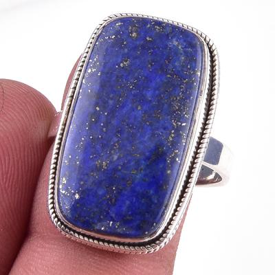 Naturalny Kamień Lapis Lazuli Ręcznie Robiony Pierścionek z Solidnego Srebra Próby 925 S.9 W1f77