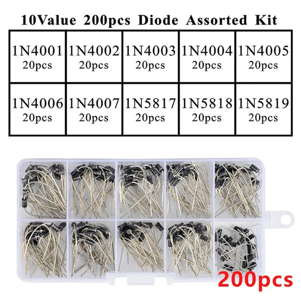200pcs 10 Value Rectifier Diode 1N4001~1N5819 Zener Diode Assortment Kit