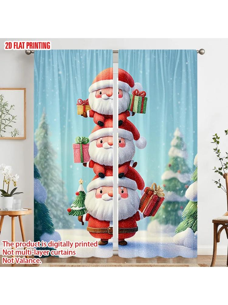 

2pc 2D plane printing Curtains Snowflakes & Evergreen Trees Versatile Fabric (without rod) Outdoor Decorations Ldeal for Living 100*130 Grommet Top 1pcs