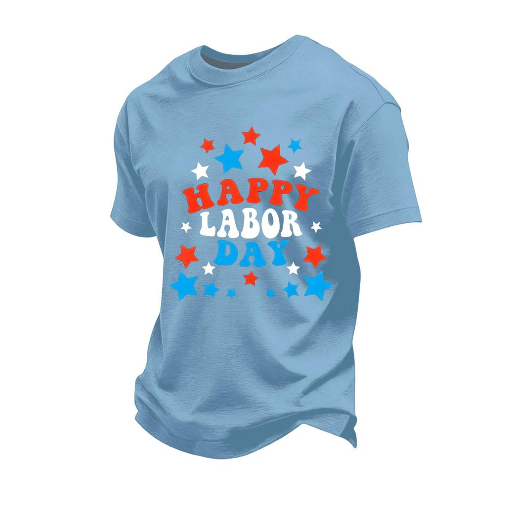 Men's Loose Fit Casual Short Sleeve T-Shirt Labor Day Graphic Print Crew Neck Comfortable Top