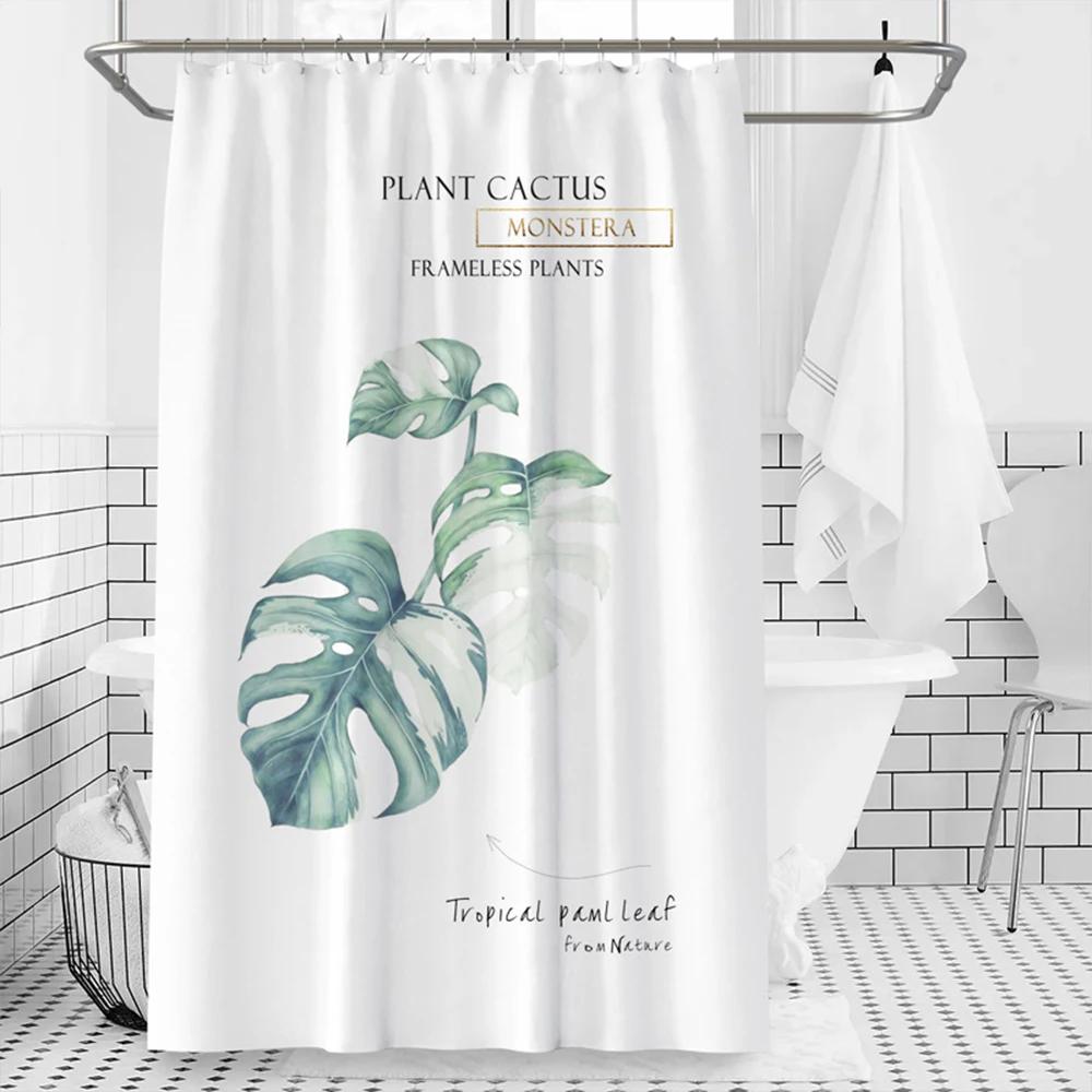 Tropical Green Plant Shower Curtain Leaves Printed Washable Bath Curtain Waterproof Polyester Fabric Bathroom Accessories Modern