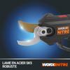 Worx - WG330E.9 - NITRO - Cisaille/secateur Sans Fil Brushless 20V - (Livree Sans Batterie Ni Chargeur) - Noir/Orange