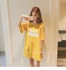 Summer Korean version bow letter printing five-quarter sleeve T-shirt women's top women's clothing medium and long shoulder-spilling T-shirt skirt