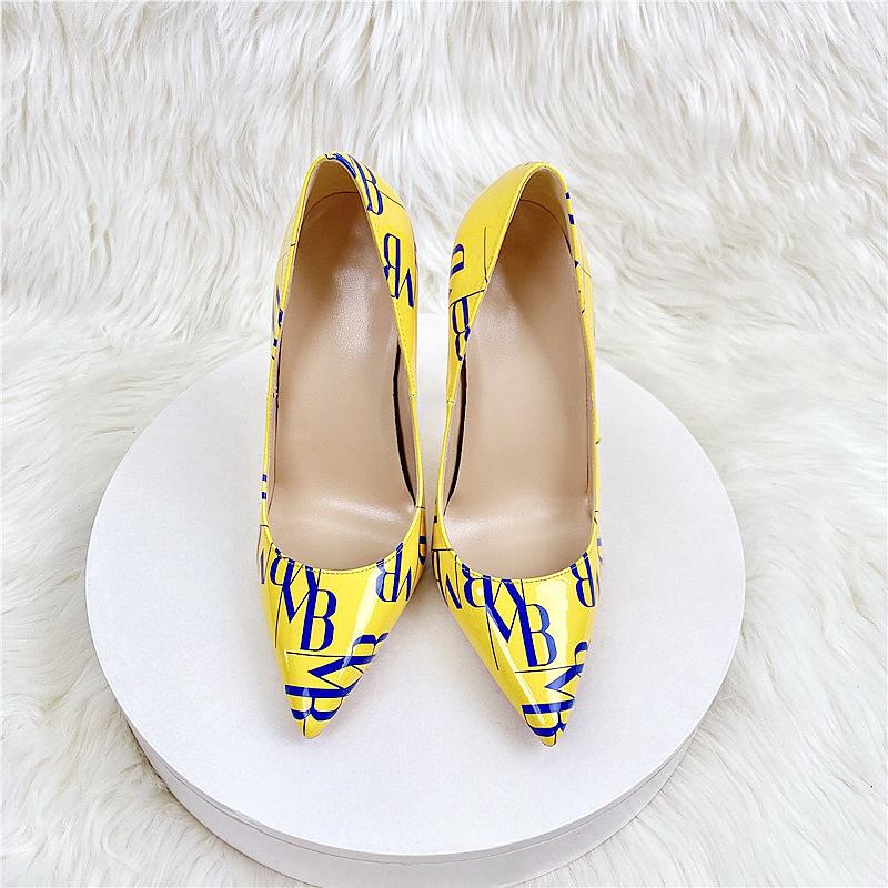 Fashionable Patent Leather Multi-color Letter Women's Singles Shoes, Party Women's High Heels, Nightclub Plus Size Shoes