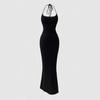 European and American Women's Clothing Sexy Neck Slim Dress High Waist Halter Strap Long Dress