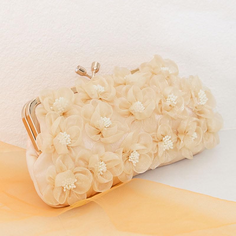 Clutch clasp flower with attached shoulder chain BEIGE [Oriental Traffic] bag, handbag, purse, motif, occasion, strap, strap, women's,