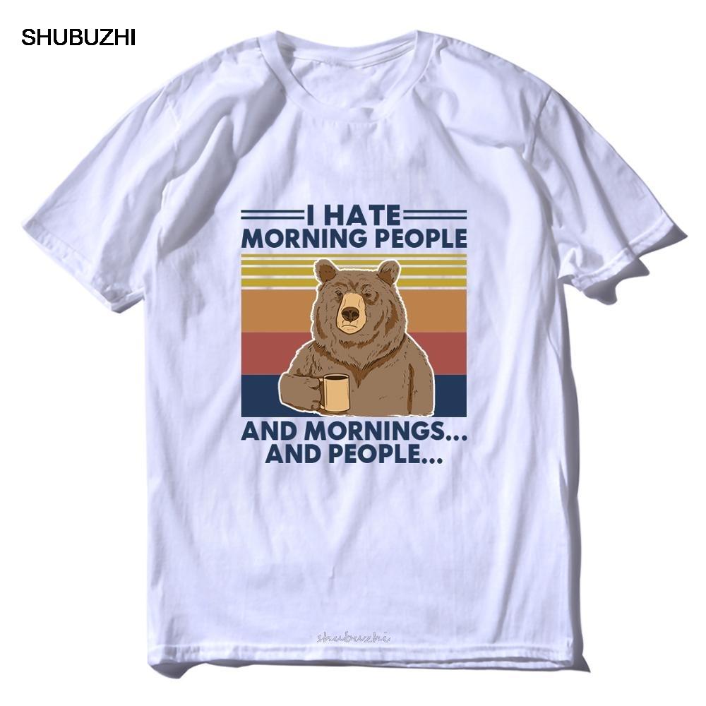 Camping Bear I Hate Morning People and Mornings and People Vintage Neck Summer Men's cotton T-Shirt Humor Gift women Top tee 3XL
