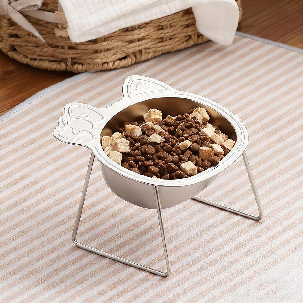 Cute Stainless Steel Raised Cat Bowl Tilted Neck Guard with Stand Cat Food Bowls Slanted Pet Feeder Pet Supplies