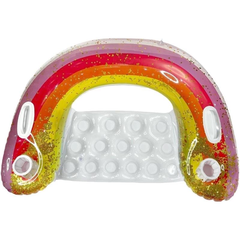 Inflatable Mattress Chair Lounger Swimming Chair Cup Holders Rainbow