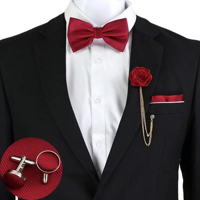 Bow Tie Set, Solid Color, For Men, Butterfly Hanky Cufflinks, Tassel Brooch, Jacquard Woven Bowtie, Party,  Wedding