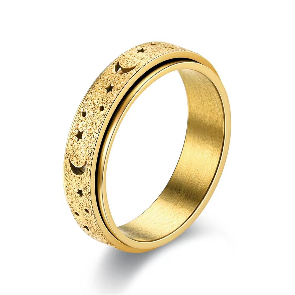 1Pc Stainless Steel Spinning Rotating Rings For Women Men 6MM Rotatable Design Moon And Star Design Fashion Ring Finger Jewelry
