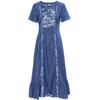 Johnature Woman Spring O-Neck Short Sleeves Cowboy Personality Dress Niche Embroidery Loose Retro Dress
