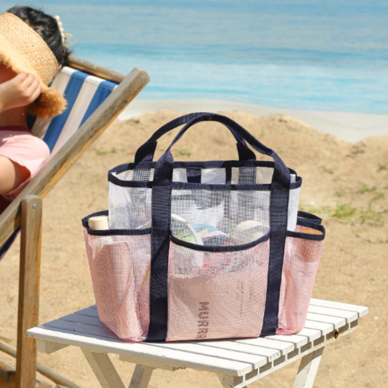 Handliche Strandtasche Große Kapazität Reise Badeanzug Aufbewahrungs-Organizer Tragbare Tote Tasche Schwimm-Netz Tasche für den Urlaub Neue Sporttasche