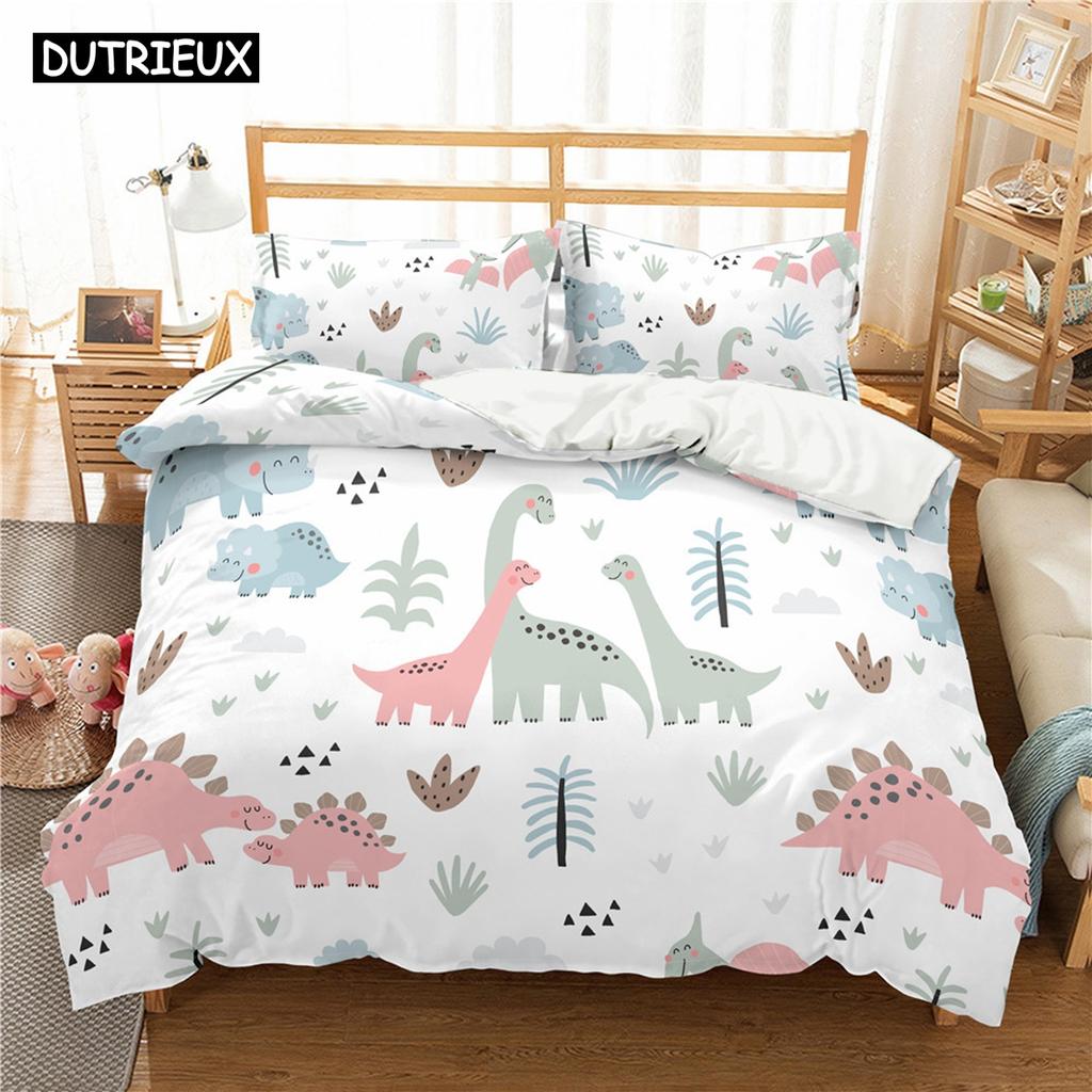 Cute Cartoon Dinosaur Print Polyester Bedding Sets Child Kids Covers Boys Bed Linen Set For Teens King Size Bedding Set