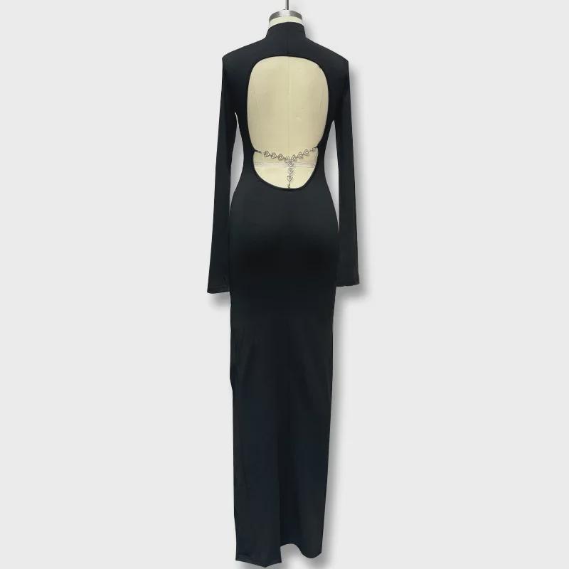 Europäisches & Amerikanisches Rückenfreies Langarm-Schlitzkleid - Sexy & Schlank Hohl Langer Rock