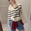 Cross-border New Striped Contrasting Color Semi-zipper Design Sense Loose Long-sleeved Knitted Jumper Women's Casual Knitted Jacket