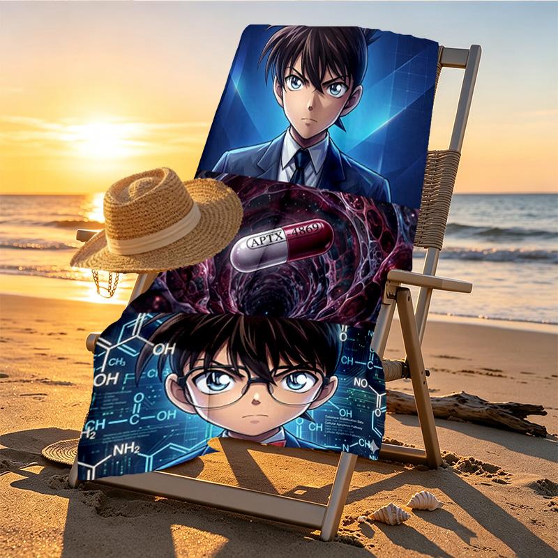 Detective Conan Print Beach Towel Design, Soft, Lightweight. for Home Bathroom, Spa, Pool, Yoga, Surfing, Camping, Gift for Family, Friend