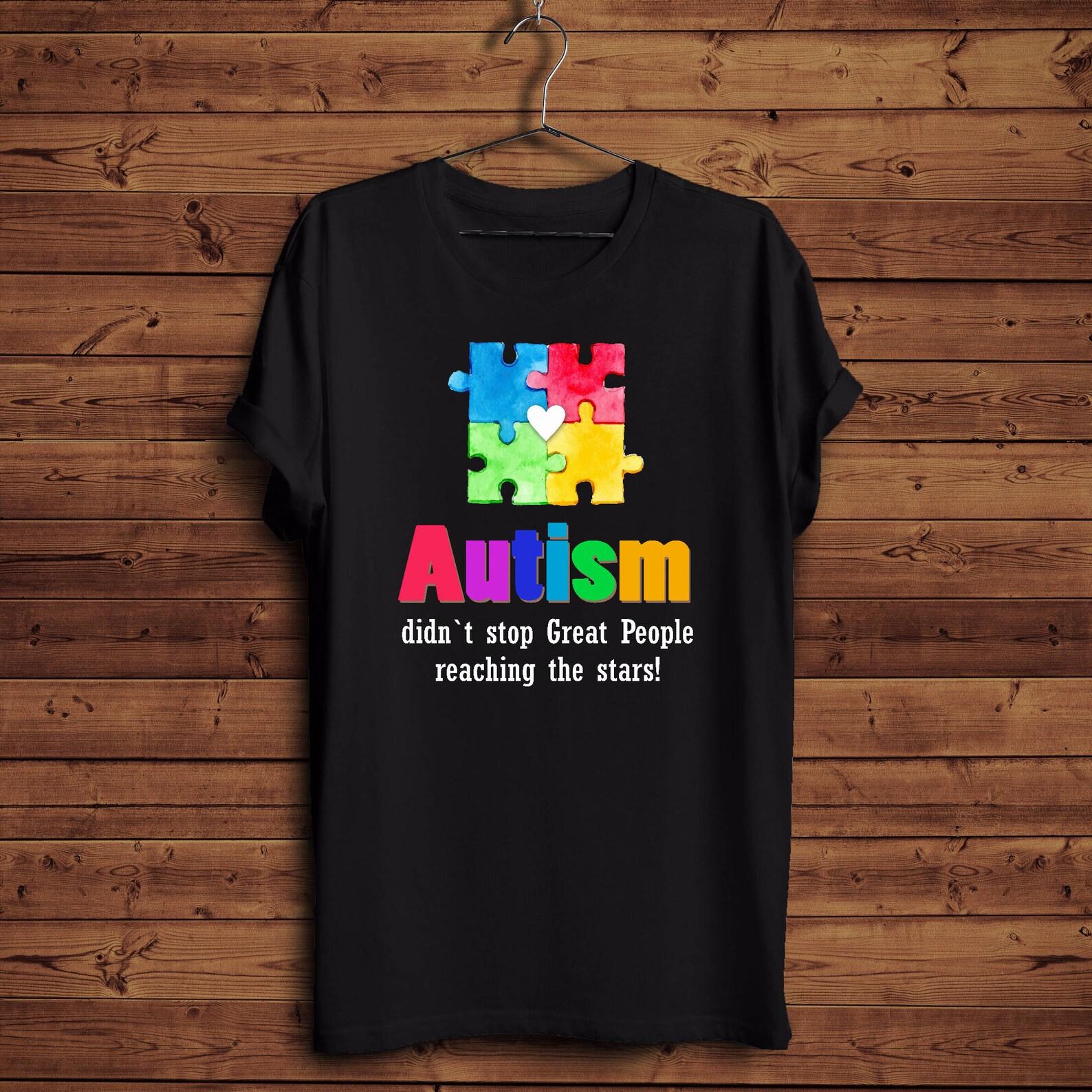 Autism Awareness Shirt/ Autism T SHirt/ Autism didn t Stop Great People Reaching Their Stars/ Support Autism Mom T-Shirt/ Puzzle Shirt L