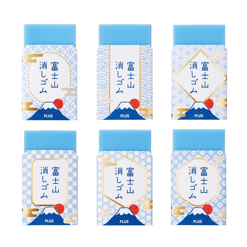 Plus Mount Fuji Japanese Set of X 6 Air-in Eraser, Design, 6, ER100AIF, 36-591