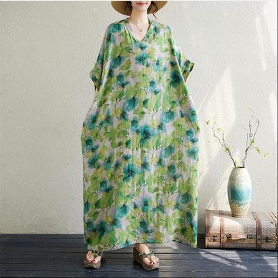 Maneca scurta marime mare bumbac vintage floral nou in rochii pentru femei casual lejer Rochie maxi lunga de vara