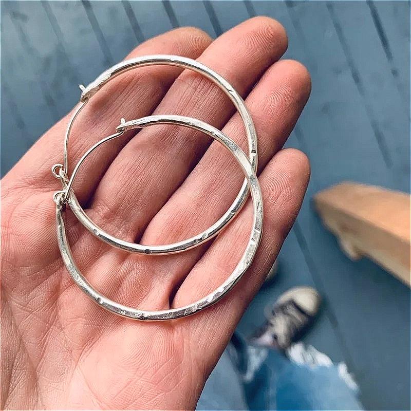 Concise Vintage Silvery Plated Round Hoop Earrings for Women's  Exquisite Daily Party Earrings Jewelry Accessories Gifts