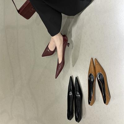 Commuter Daily! Cold Pointed Head Shallow Mouth Single Shoes Women's Spring Middle Heel Stiletto Shoes Fashion French High Heels