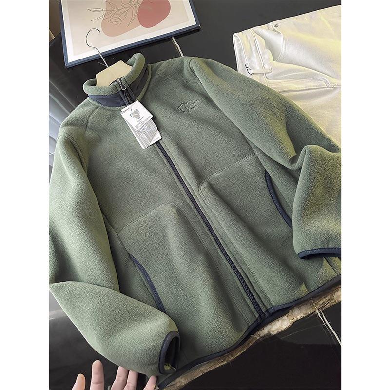 

Japanese Style Versatile Plus Velvet Thick Lamb Wool Stand Collar Jacket for Couples XL (145-160 jin) зелений