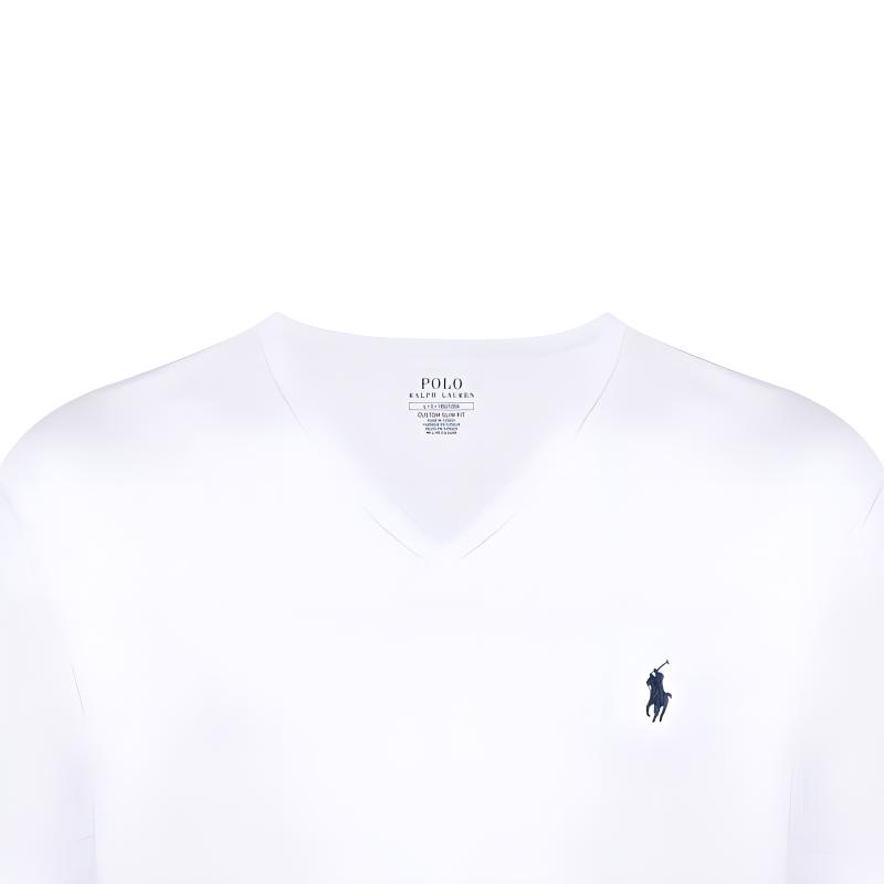 Polo Ralph Lauren Solid Color V-Neck Cotton Small Logo Embroidered Short Sleeve T-Shirt Men Tops White 710671453-008