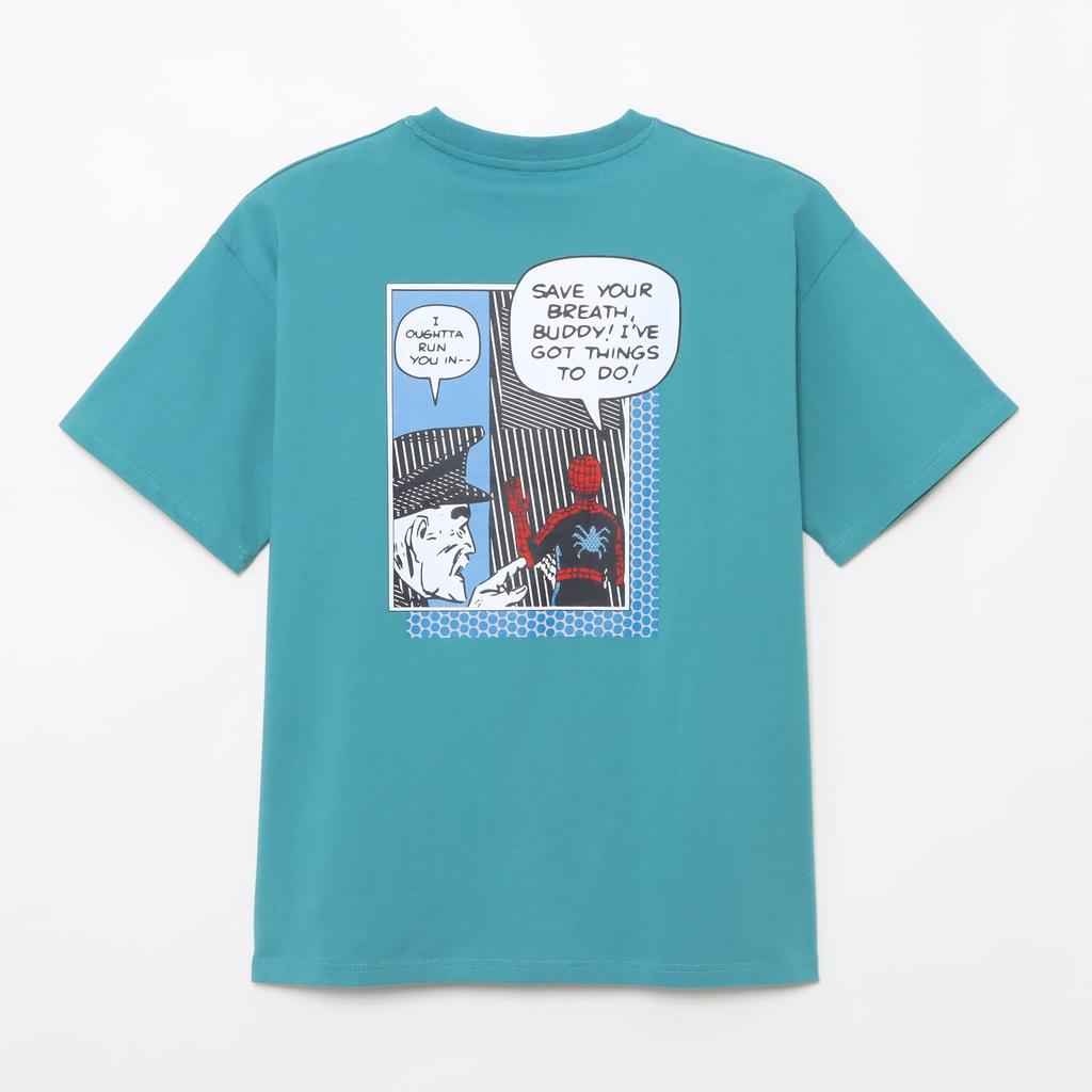 Small Planet Marvel Print Short Sleeve T-Shirt, Spider-Man Comic, One Size Fits All, Aqua Green