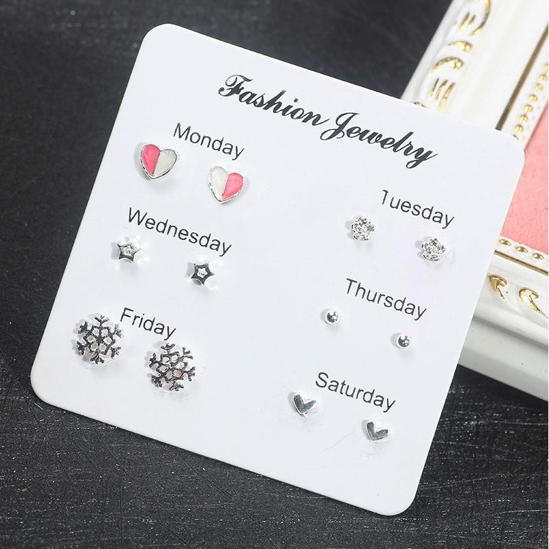 Creative Korean Color-Retaining Steel Needle Earrings Set: One-Week Style
