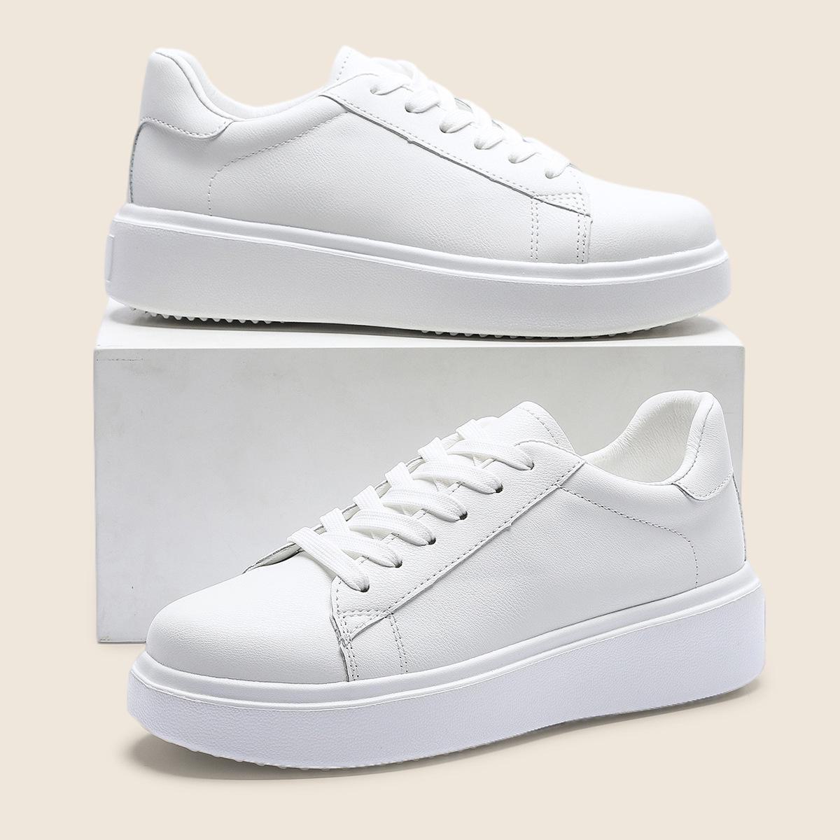 

Женские повседневные кроссовки белого цвета большого размера — универсальный европейский стиль, толстая подошва, низкий верх 38 белый