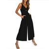 Women's Casual Sleeveless Suspender Jumpsuit With Pocket Open Back Color Jumpsuit