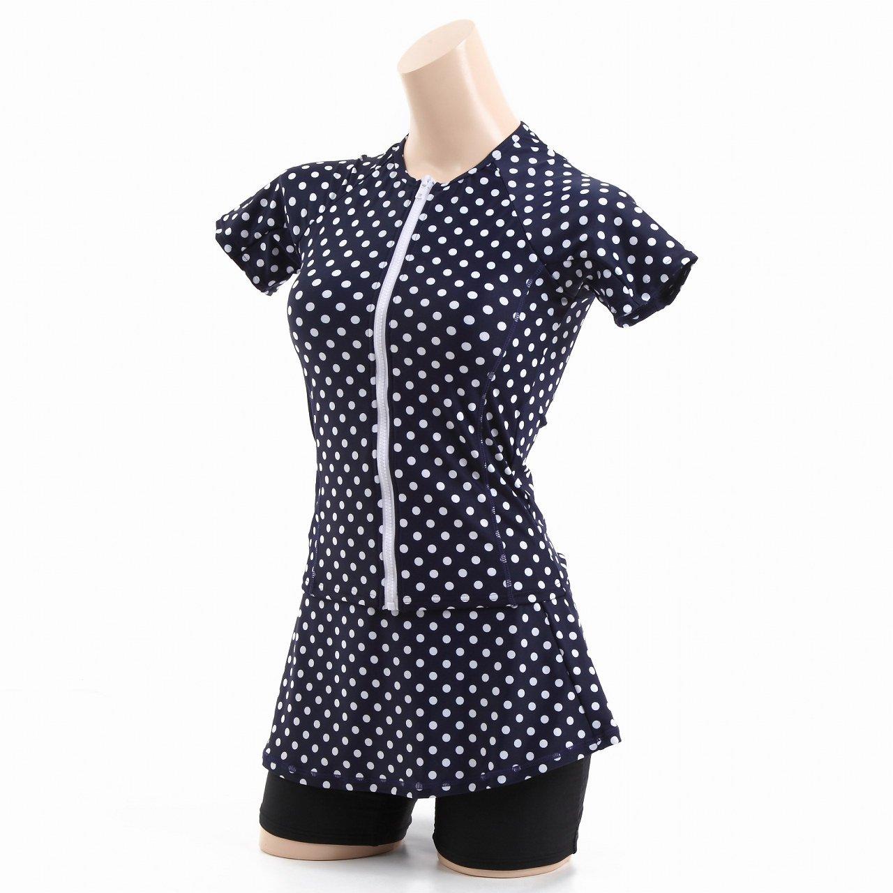 

Женский комплект для фитнеса и плавания из 3 предметов Miaomyao, юбка и брюки, принт в горошек, раздельные модели, подчеркивающие фигуру (В горошек, Размер маленький)